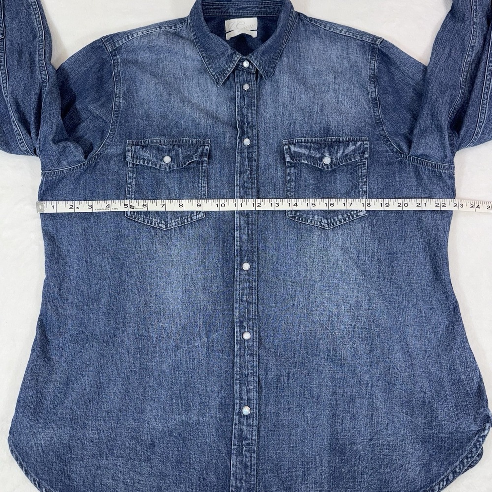 J Crew Slim-Fit Chambray Shirt Womans Sz 14 Western Pearl Snap Cotton Rodeo Boho - Picture 10 of 13